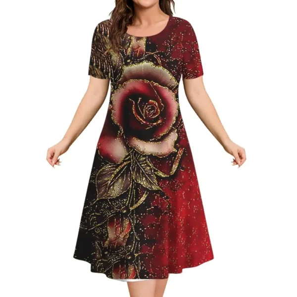 2023 New Women S Dresses 3d Flowers Pattern Short Sleeve Tops Casual Fashion A Line Skirt 1