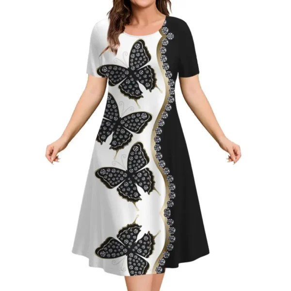 2023 New Women S Dresses 3d Flowers Pattern Short Sleeve Tops Casual Fashion A Line Skirt 3