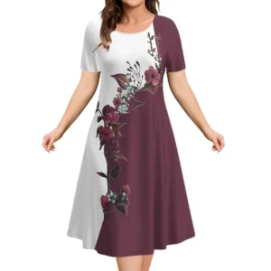 2023 New Women S Dresses 3d Flowers Pattern Short Sleeve Tops Casual Fashion A Line Skirt