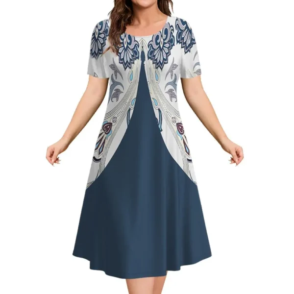 2023 New Women S Dresses 3d Flowers Pattern Short Sleeve Tops Casual Fashion A Line Skirt 4
