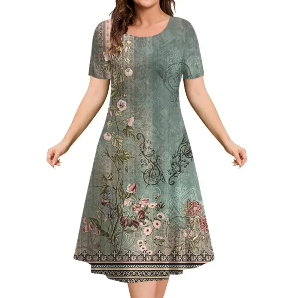 2023 New Women S Dresses 3d Flowers Pattern Short Sleeve Tops Casual Fashion A Line Skirt 5