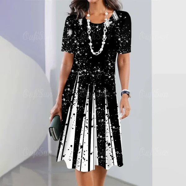 Pinstripe Print Women Mini Skirt Fashion Summer Knee Dresses Street Elegant Playful Dresses 2023 O Neck 3