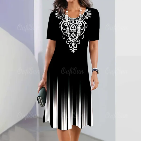 Pinstripe Print Women Mini Skirt Fashion Summer Knee Dresses Street Elegant Playful Dresses 2023 O Neck 4