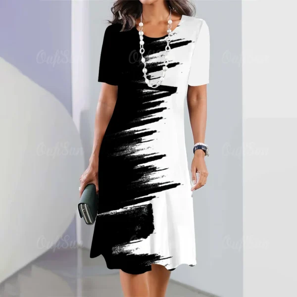 Pinstripe Print Women Mini Skirt Fashion Summer Knee Dresses Street Elegant Playful Dresses 2023 O Neck 5